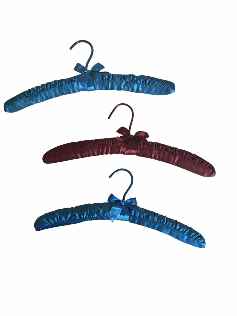 Vintage Satin Padded Hangers with Bows - Blue and Burgundy (Set of 3)